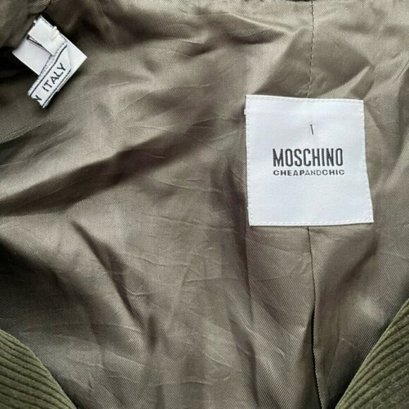 Moschino Cheap and Chic Olive Green Corduroy with Leather Bow Accent Blazer US 8 - Picture 5 of 9